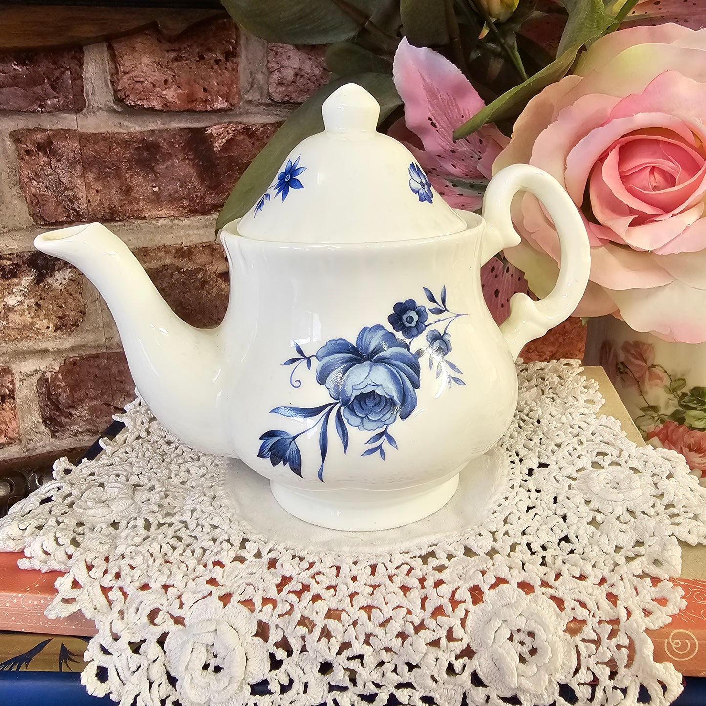 Vintage Mini Teapot – Blue Floral “Just a Thimble Full”