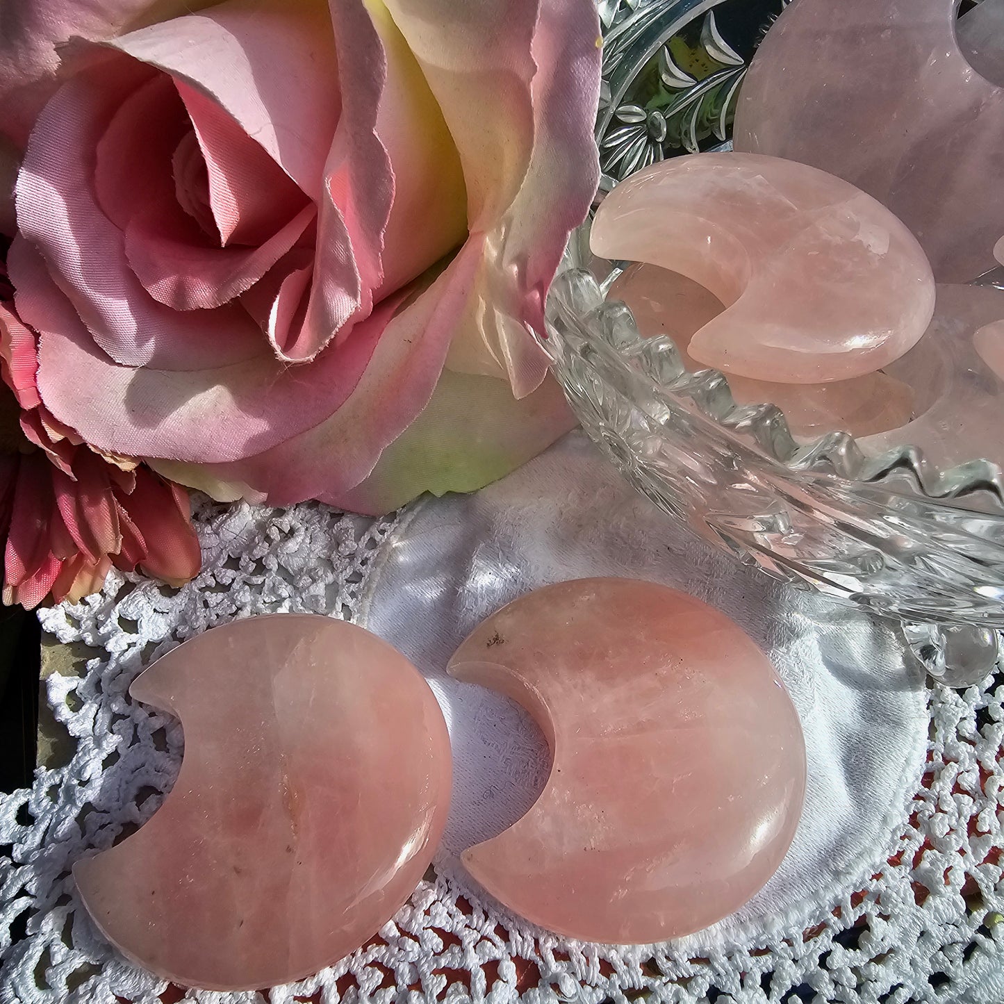 Rose Quartz Crescent Moon Crystal