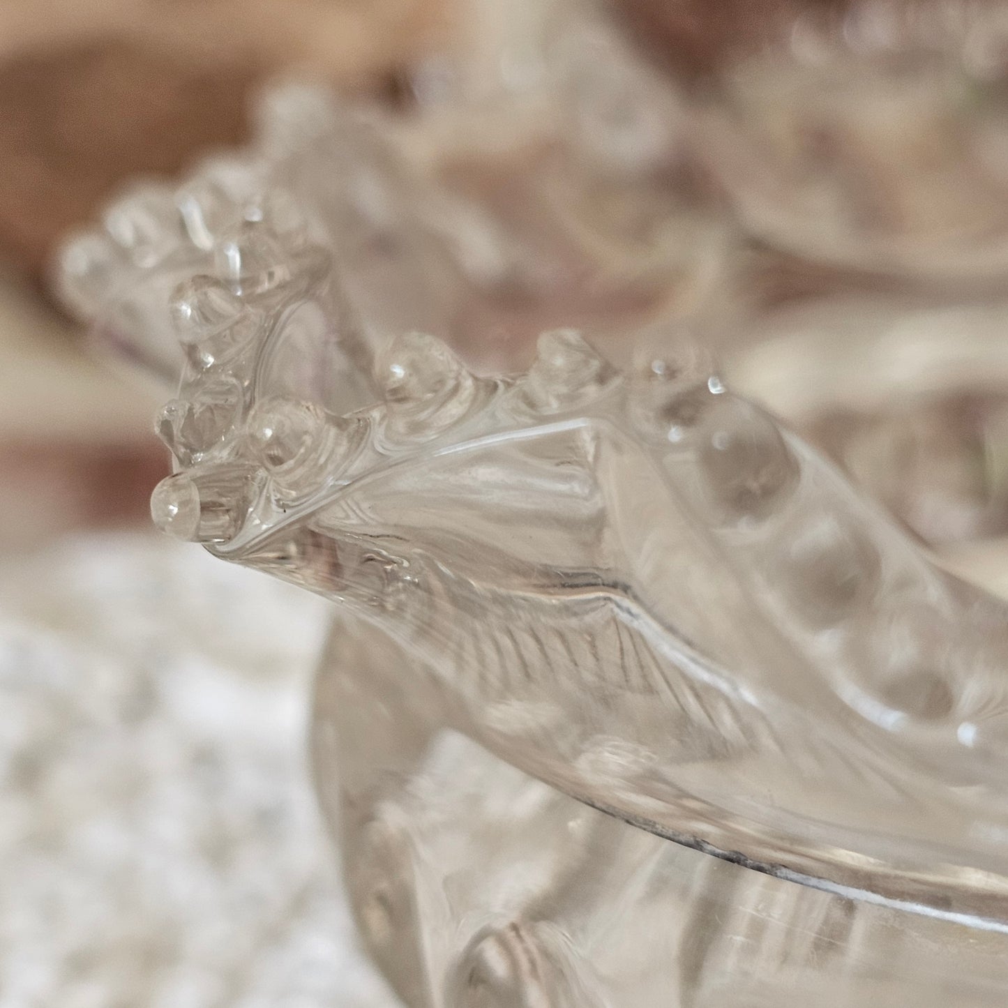 Vintage Heisey Starburst Glass Trinket Bowl with Waved Edge