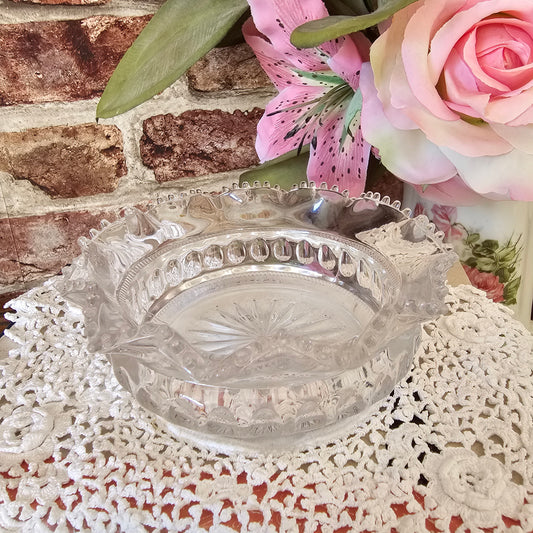 Vintage Heisey Starburst Glass Trinket Bowl with Waved Edge