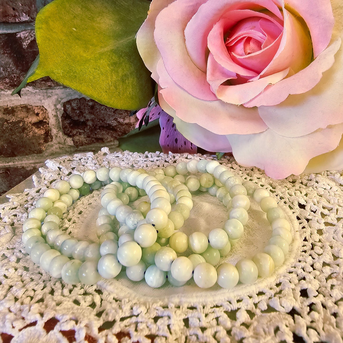 Fluorite, Green Moonstone & Hemimorphite bracelets