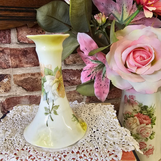 Vintage Tall Candlestick Holder – White & Cream Roses